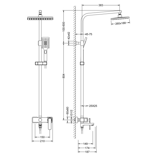 Душевая стойка Timo Tetra-thermo SX-0169/00 настенная цвет черный матовый - фото 2