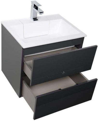 Комплект мебели: тумба с раковиной + зеркало-шкаф Aquanet Алвита 00184576 60x46x138 подвесной цвет серый - фото 5