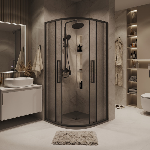 Душевой уголок Grossman Cosmo 301.K33.02.9090.21.02 90х90 стекло текстурное профиль черный матовый без поддона - фото 5