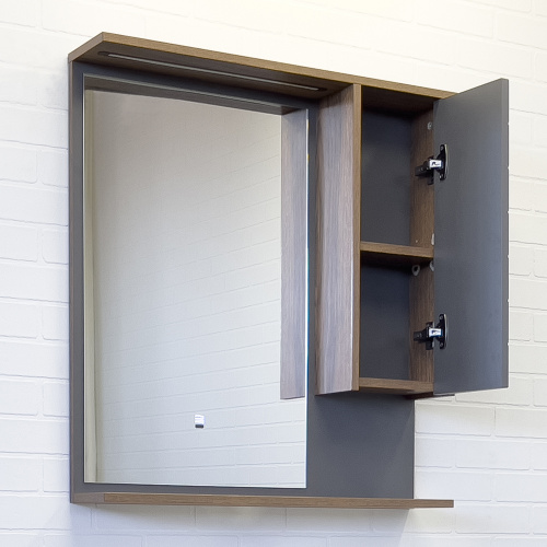 Зеркало-шкаф Comforty Кемер 00-00014147CF 75х16х80 подвесной цвет антрацит/дуб темно-коричневый - фото 5