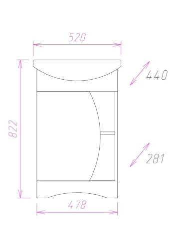 Тумба под раковину Onika Дуэт 105201 48х28х78 напольная - фото 3