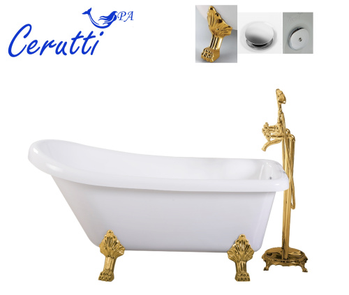 Ванна акриловая Cerutti SPA CT9669 155х74 отдельностоящая асимметричная с ножками - фото 2