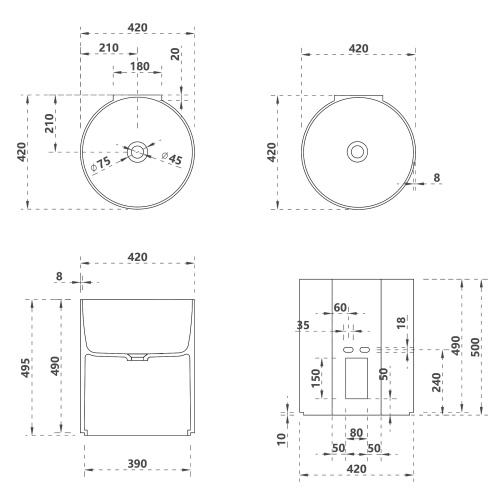 Раковина из полиэфирной смолы Abber KRISTALL AT2704Rubin 42х42 подвесная цвет красный без отверстий под смеситель - фото 4