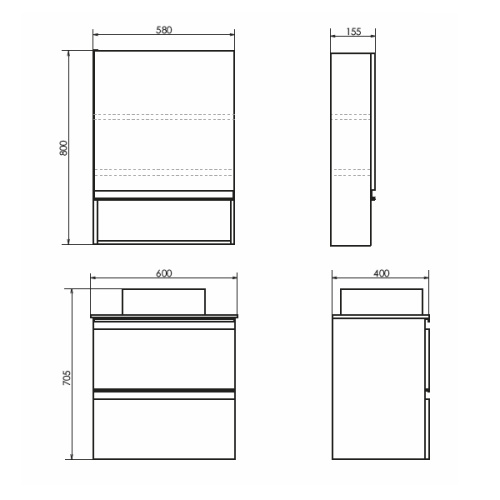 Тумба с раковиной Comforty Эдинбург 00-00005701CF 60х40х71 подвесная цвет бетон светлый - фото 2