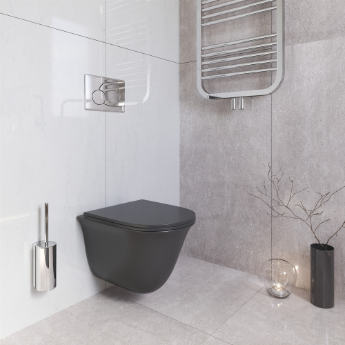 Унитаз подвесной Grossman Санфаянс GR-4412BMS черный матовый с сиденьем безободковый каскадный смыв - фото 4