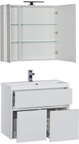 Комплект мебели: тумба с раковиной + зеркало-шкаф Aquanet Латина 00179839 80x45x140 напольный/подвесной цвет белый - фото 2