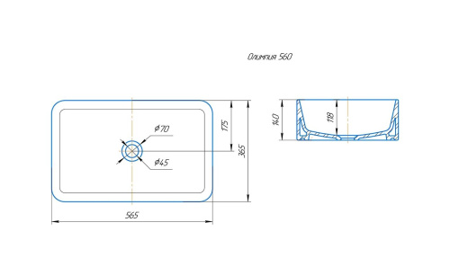 Раковина керамическая Onika Олимпия 4640021064269 57х37 накладная цвет белый без отверстий под смеситель - фото 2