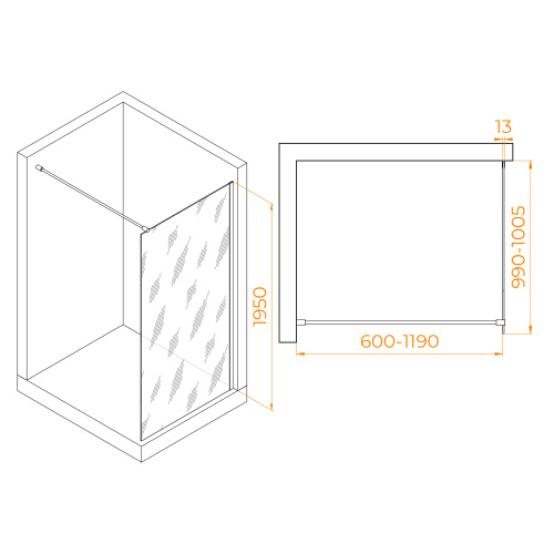 Душевая перегородка RGW Walk In 351001010-11 100х195 стекло прозрачное профиль хром глянцевый - фото 2