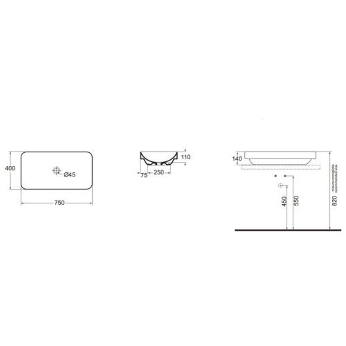 Раковина из сантехнического фаянса Azzurra ELEGANCE ELLG075400S0BI/(ESO75 bi)*0 80х40 накладная цвет белый без отверстий под смеситель - фото 2
