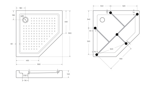 Душевой поддон Cezares TRAY-A-P-90-15-W0 90х90 акрил белый с ножками - фото 2
