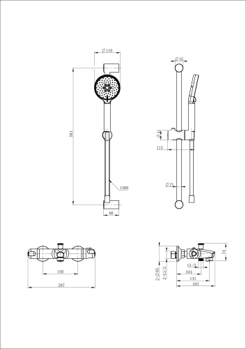 Душевой гарнитур со смесителем Wonzon & Woghand WW-C2001-A-CR настенный хром - фото 2