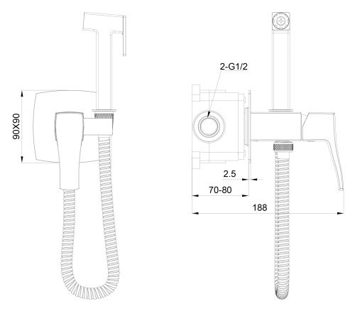 Смеситель для ванны и душа Wonzon & Woghand FLEX WW-88829072-BGM встраиваемый в стену графит - фото 2