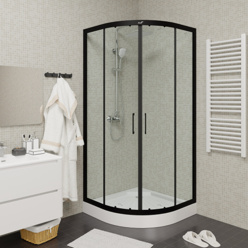 Душевой уголок Cerutti SPA VIVA90B N 88х88 стекло прозрачное профиль черный без поддона - фото 5