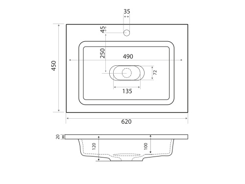 Раковина из литьевого мрамора Uperwood Modul 29110201339 62х45 полувстраиваемая цвет серый - фото 4