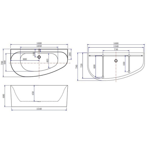 Ванна акриловая Allen Brau Priority 138678B-MW 160х78 пристенная асимметричная с ножками - фото 2