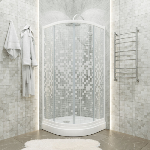 Душевой уголок Тритон Стандарт Щ0000061803 90х90 стекло прозраное с рисунком профиль белый с поддоном - фото 5