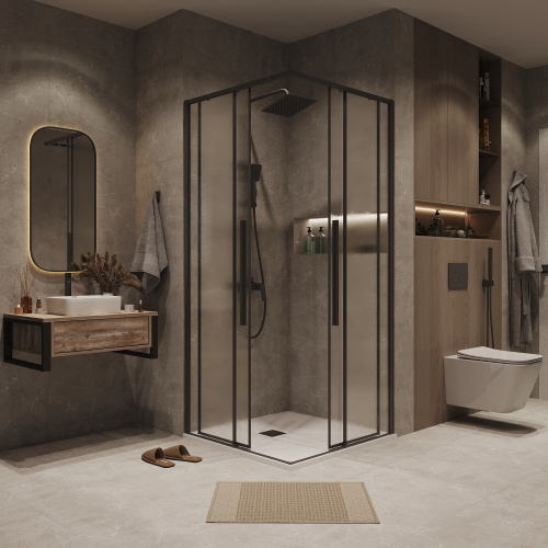 Душевая дверь Grossman Galaxy 1/2.K33.01.10.21.02 100х195 стекло текстурное профиль черный матовый - фото 4