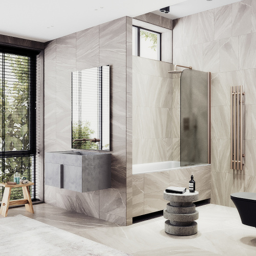 Душевая шторка на ванну Maybah Glass MGV-607-2 50х140 стекло тонированное профиль бронза ориентация универсальная - фото 2