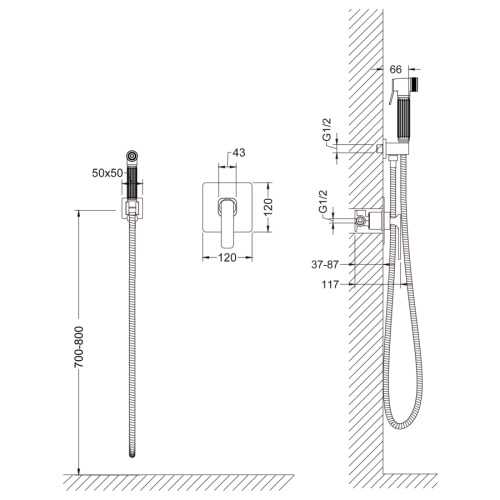 Смеситель с гигиеническим душем Timo Torne 4389/00SM встраиваемый в стену хром - фото 2