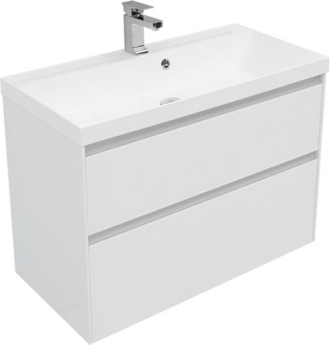 Комплект мебели: тумба с раковиной + зеркало-шкаф Aquanet Гласс 00240467 90x45x141 напольный/подвесной цвет белый - фото 5