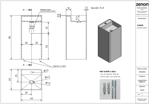 Раковина из искусственного камня Zenon Ember 4000.000.000.000.42154 40х40 напольная цвет белый матовый - фото 2