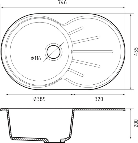 Кухонная мойка Granfest Rondo R-750L серый 75х46 цвет серый поверхность матовая - фото 3