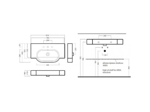 Раковина из санфаянса Hatria AREA Y0UP01 81х45 подвесная цвет белый - фото 3