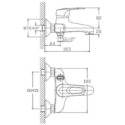 Cмеситель для ванны и душа Haiba HB3204 настенный хром - фото 2