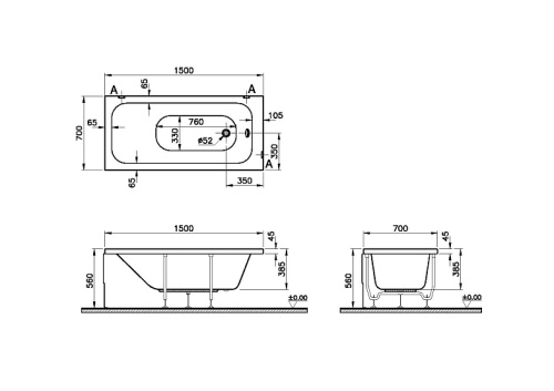 Ванна акриловая Vitra Optimum Neo 64560001000 150х70 пристенная прямоугольная без ножек - фото 3