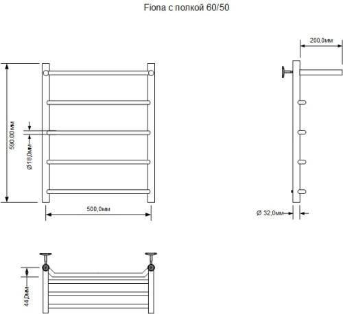 Полотенцесушитель Aquanet Fiona 00266740 50х60 водяной хром - фото 2