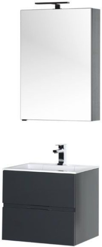 Комплект мебели: тумба с раковиной + зеркало-шкаф Aquanet Алвита 00184576 60x46x138 подвесной цвет серый - фото 4