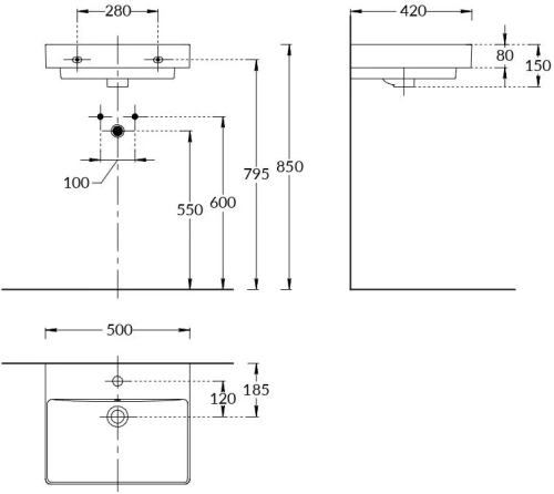 Раковина керамическая Kerama Marazzi PRO PROR.wb.50 50х42 подвесная цвет белый 1 отверстие под смеситель - фото 2