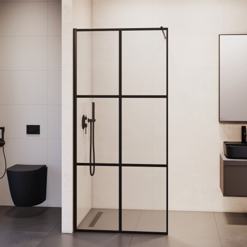 Душевая перегородка RGW Walk In 35101190-84 90х200 стекло с рисунком профиль черный - фото 3