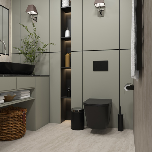 Унитаз подвесной Teymi Helmi T40302MB черный с сиденьем микролифт безободковый каскадный смыв - фото 3