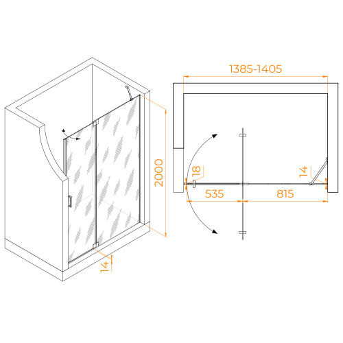 Душевая дверь RGW Hotel 350601414-110 140х200 стекло прозрачное профиль сатин - фото 2