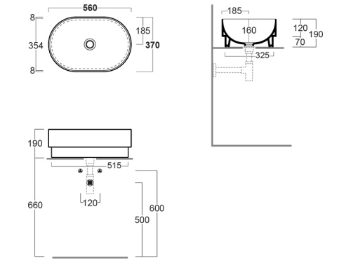 Раковина из санфаянса Simas PO 02 56х37 полувстраиваемая цвет белый глянцевый - фото 3