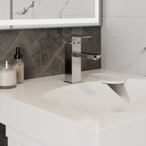 Раковина из литьевого мрамора Teymi Lori Pro T50412 59х59 над стиральной машиной цвет белый 1 отверстие под смеситель - фото 4