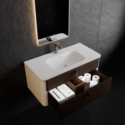 Тумба с раковиной+зеркало Art Decco Gabriella (Габриелла) AGB09W24S1M0 90x45x40 подвесная цвет черный орех - фото 3