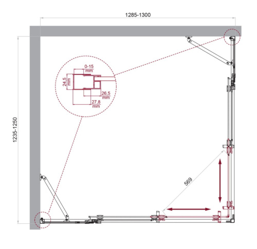 Душевой уголок BelBagno LUCE LUCE-AH-22-130/125-C-Cr 130х125 стекло прозрачное профиль хром глянцевый без поддона - фото 2