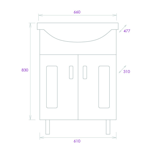 Тумба под раковину Onika Кристалл 106545 62х32х68 напольная - фото 3