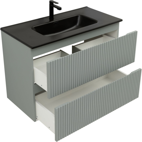 Тумба под раковину Aquanet Джейн (Flat) 00335435 90х46х64 подвесная цвет зеленый/серый - фото 2
