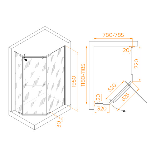 Душевой уголок RGW Passage 35089182-14 80х120 стекло прозрачное профиль черный без поддона - фото 2