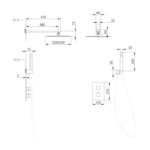 Душевая система ABBER AF8251G встраиваемая в стену с термостатом - фото 3