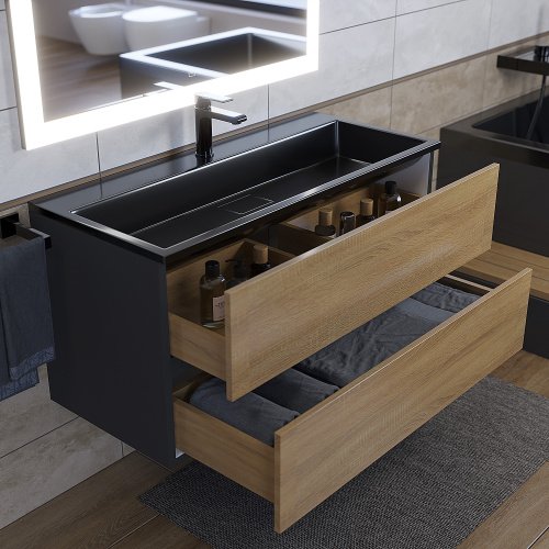 Раковина из литьевого мрамора Uperwood Barsa 3939193465 100х45 полувстраиваемая цвет черный - фото 3