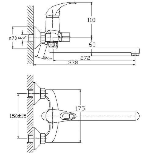 Cмеситель для ванны и душа Haiba HB2215 настенный хром - фото 3