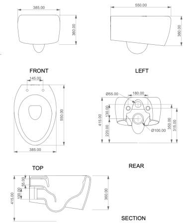 Чаша унитаза подвесная GSG Ceramic Design Touch TOWCSOSC003 цвет черный без сиденья безободковая смыв торнадо