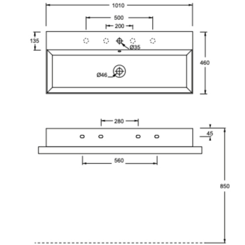 Раковина керамическая Alice Spy 101 см 34350101N подвесная цвет белый без отверстий под смеситель - фото 2
