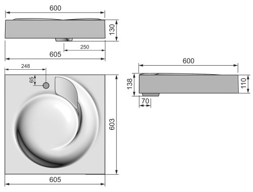 Раковина из искусственного мрамора Grossman Neo 2606001 60х60 подвесная цвет белый 1 отверстие под смеситель - фото 4