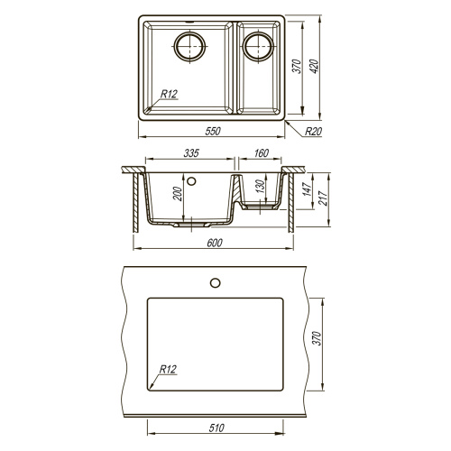 Кухонная мойка LeMark Sinara 550.2-u 9910080 55х42 цвет бежевый поверхность матовая - фото 4