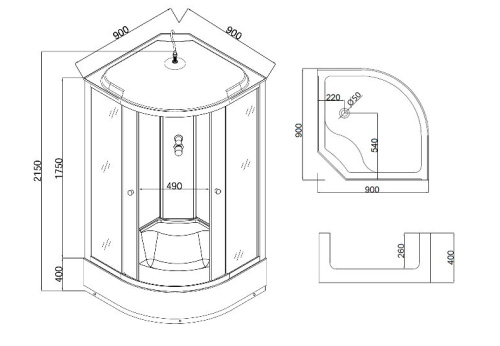 Душевая кабина Taliente TA-9090M 90х90 четверть круга с крышей ориентация универсальная - фото 3